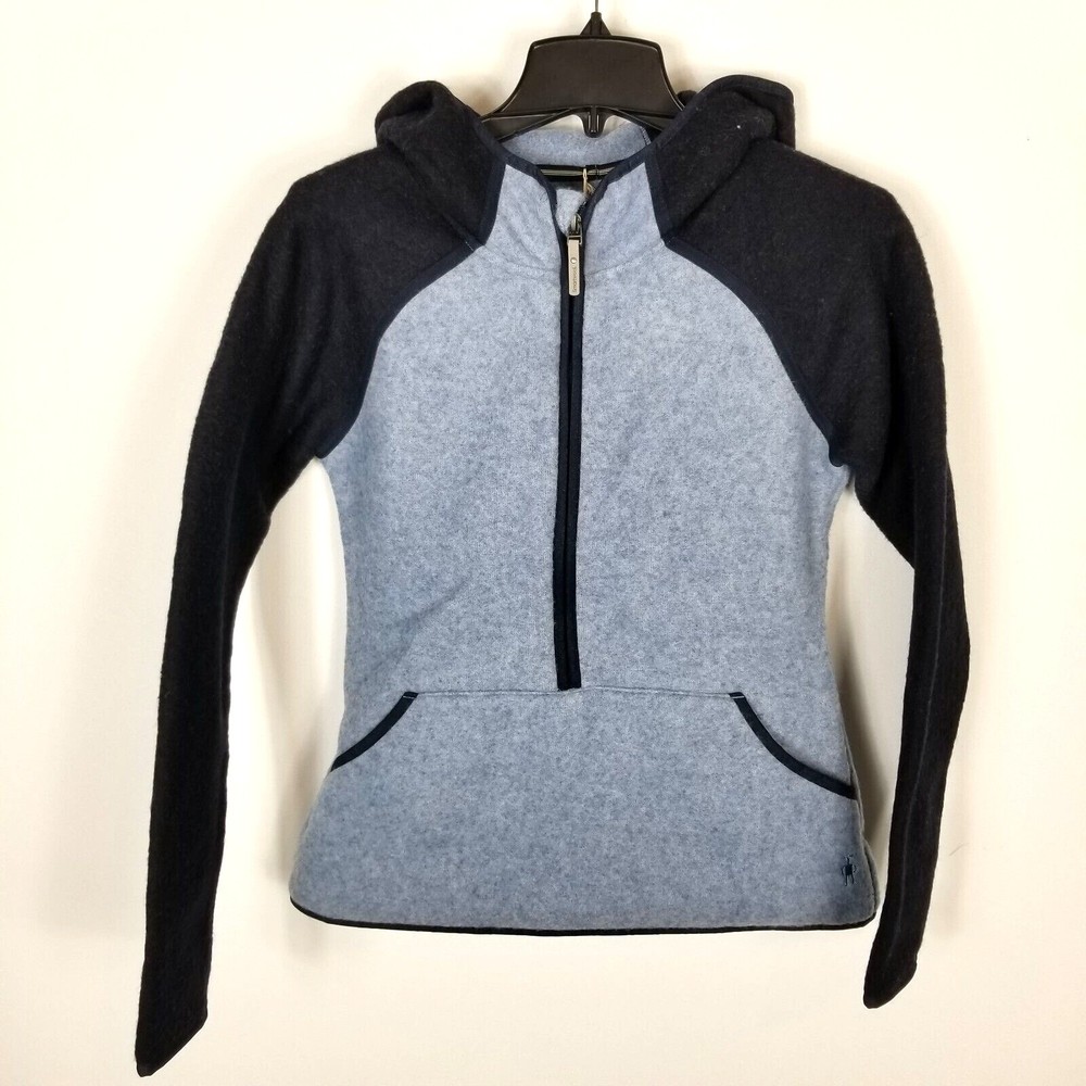 SmartWool Women Hudson Trail Fleece Hoodie Wool-Blend Zip Neck Storm Blue  S